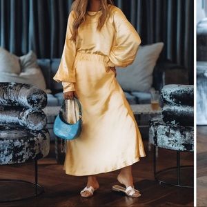 Satin Gold Skirt and Crop Blouse Set, New with Tags, Small